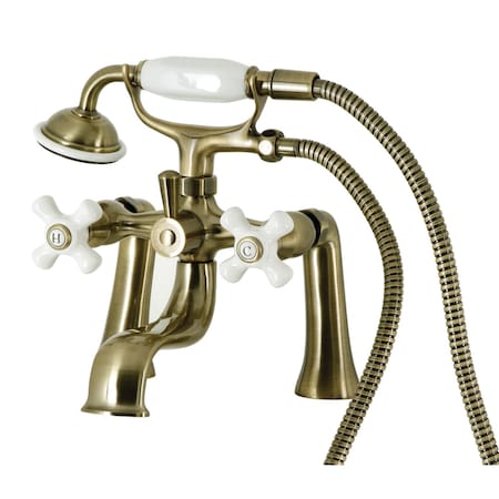Kingston Brass Deck Mount Clawfoot Tub Faucet with Hand Shower, Antique Brass KS228PXAB